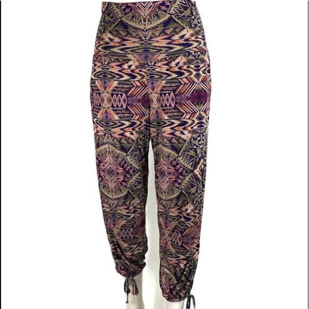 Tribal ikat print fold over harem yoga pants